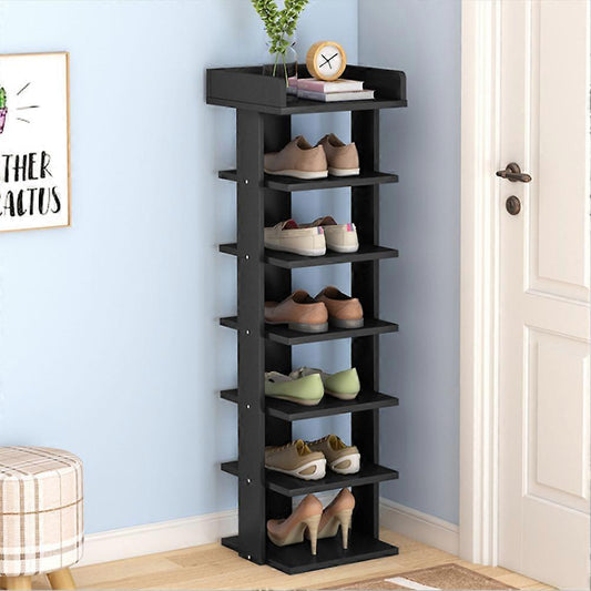 7-Tier Wooden Shoe Rack — Slim Hallway Storage Shelf for Entryway