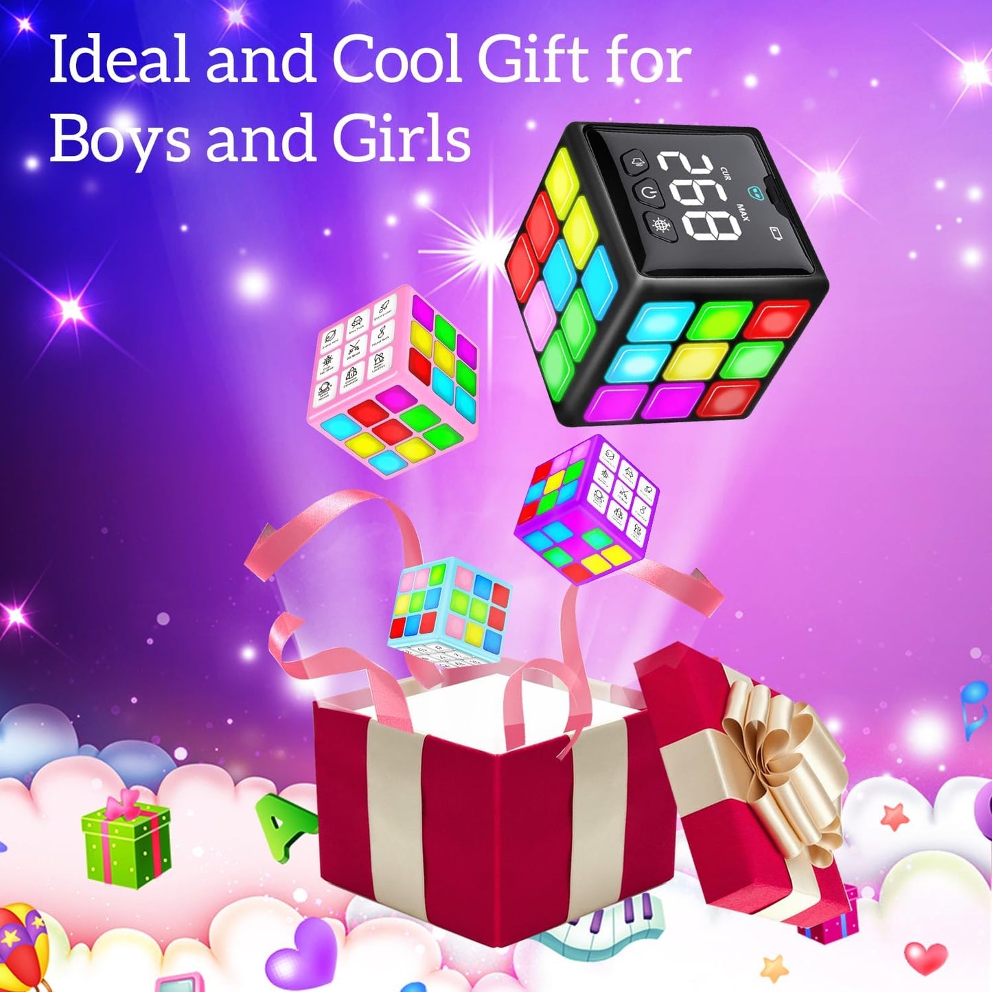 Rechargeable Game Handheld Cube 15 Fun Brain and Memory Games with Score Screen