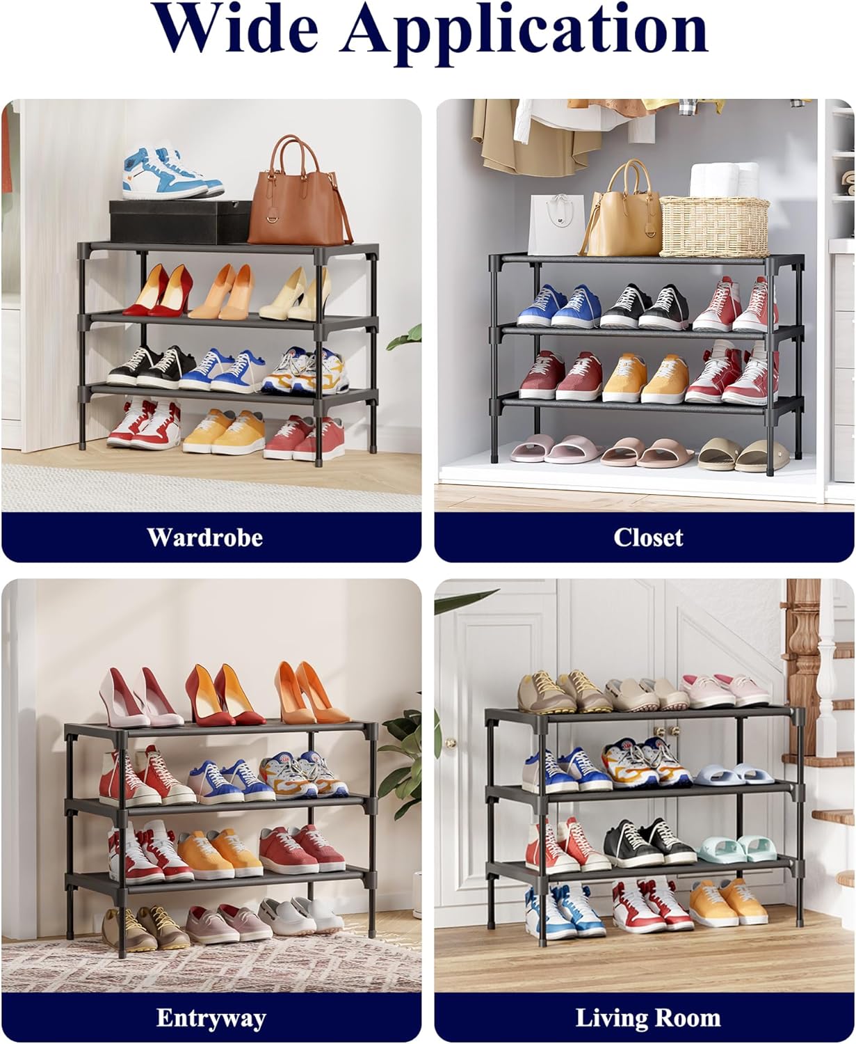 Shoe Rack - Premium non-woven shoe rack, suitable for closets, entryways, garages, and hallways. Sturdy and durable, stackable long shoe rack, black.