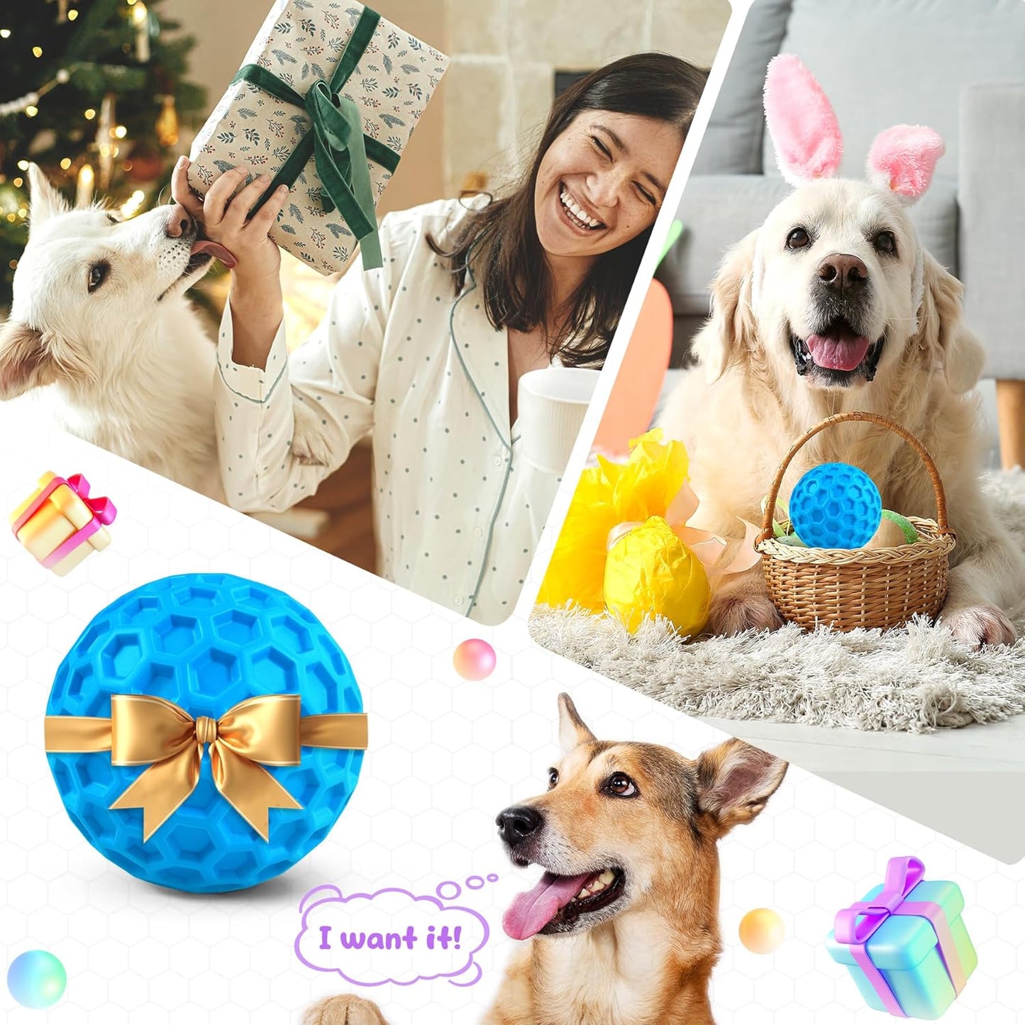 Tough Dog Chew Toy Indestructible Dog Chew Ball for Aggressive Chewers Interactive Squeaky Ball Toy