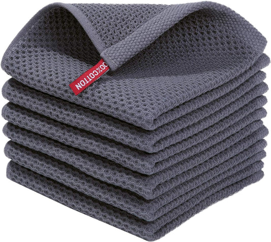 100% Cotton Waffle Weave Kitchen Dish Cloths, Ultra Soft Absorbent Quick Drying Dish Towels, 12 x 12 Inches, 6-Pack