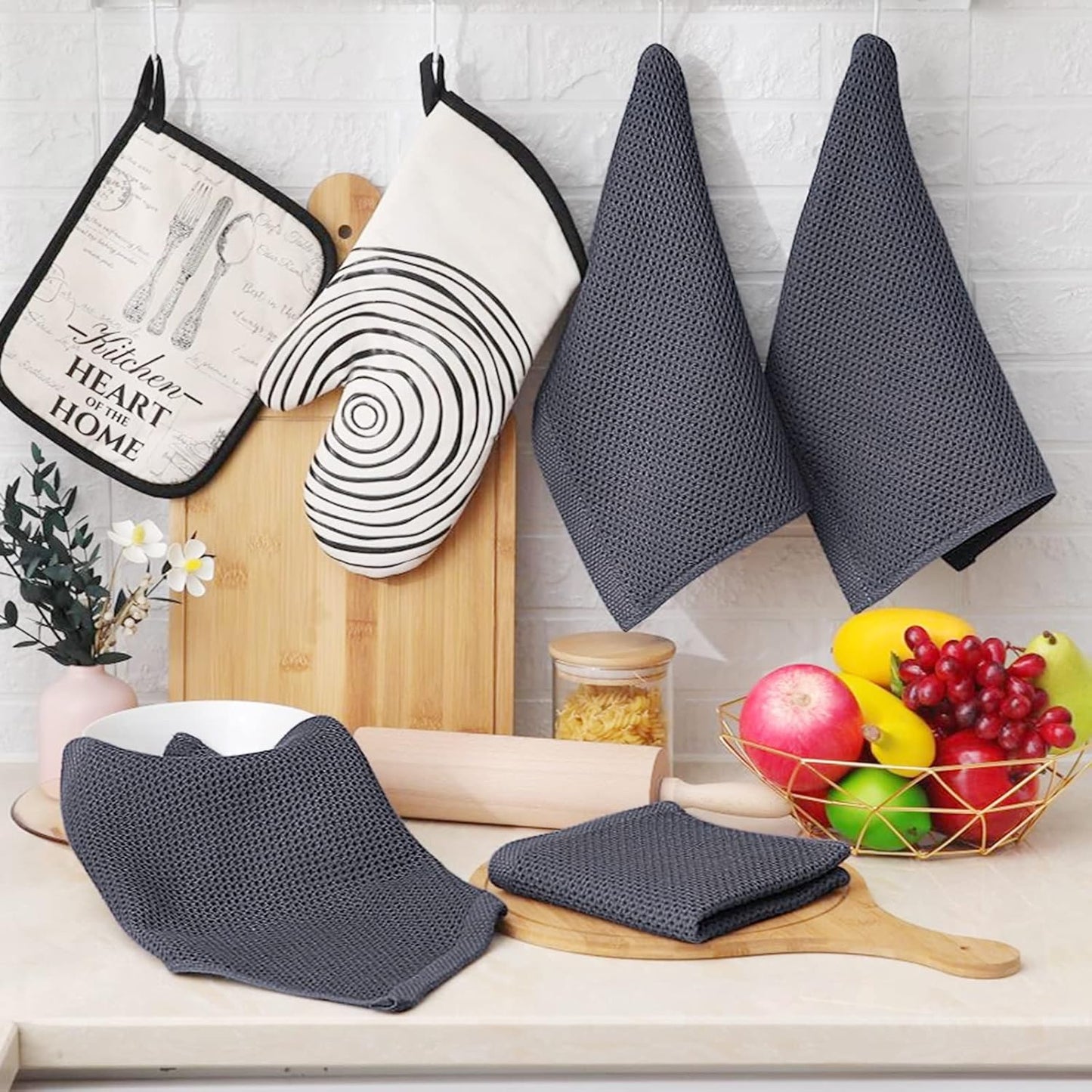 100% Cotton Waffle Weave Kitchen Dish Cloths, Ultra Soft Absorbent Quick Drying Dish Towels, 12 x 12 Inches, 6-Pack