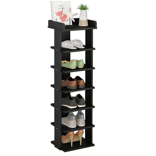 7 Tier Wooden Shoe Rack Hallway Tall Slim Shoe Storage Shelf Cabinet