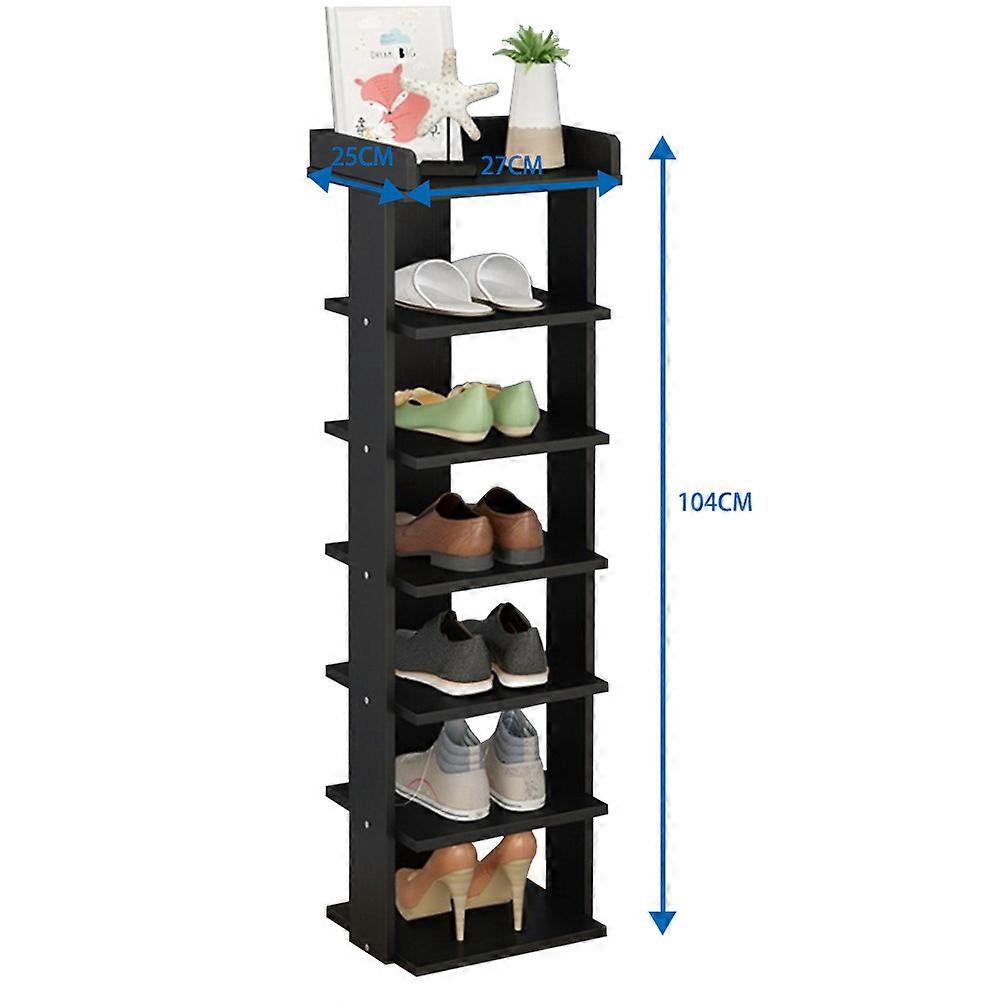 7 Tier Wooden Shoe Rack Hallway Tall Slim Shoe Storage Shelf Cabinet