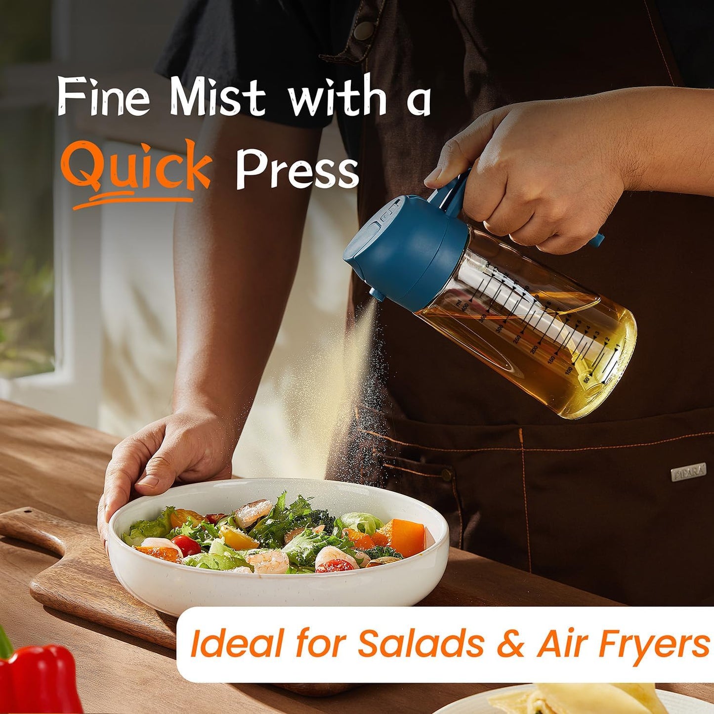 16oz/470ml Glass Olive Oil Sprayer for Cooking - 2 in 1 Olive Oil Dispenser for Kitchen Gadgets, Air Fryer, Salad, and BBQ - Navy