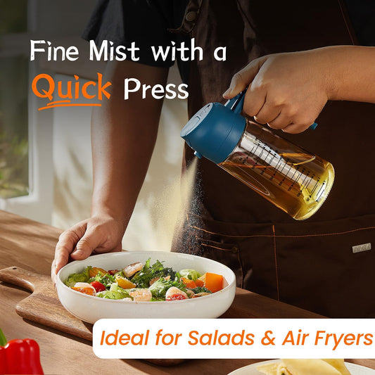 16oz/470ml Glass Olive Oil Sprayer for Cooking - 2 in 1 Olive Oil Dispenser for Kitchen Gadgets, Air Fryer, Salad, and BBQ - Navy