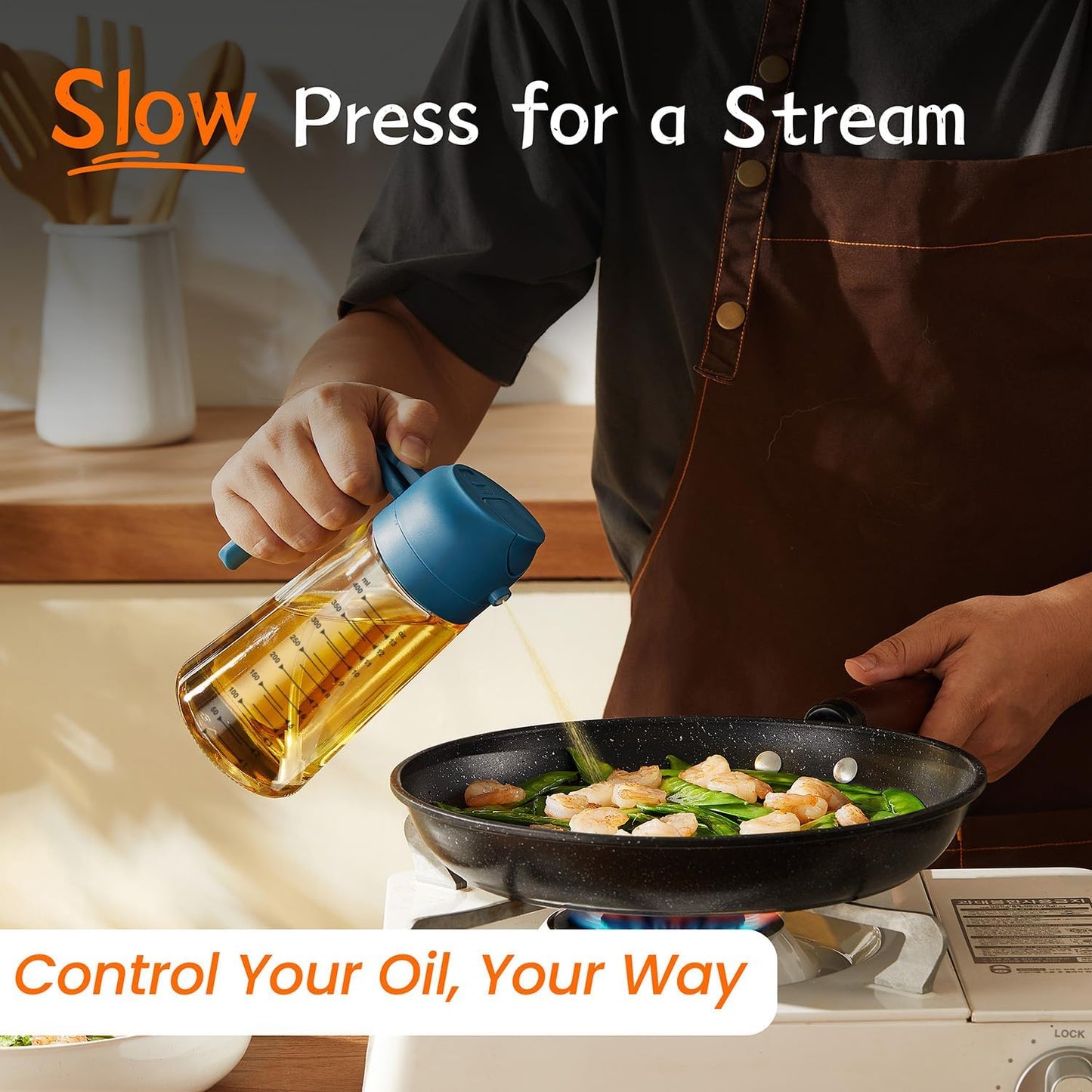 16oz/470ml Glass Olive Oil Sprayer for Cooking - 2 in 1 Olive Oil Dispenser for Kitchen Gadgets, Air Fryer, Salad, and BBQ - Navy