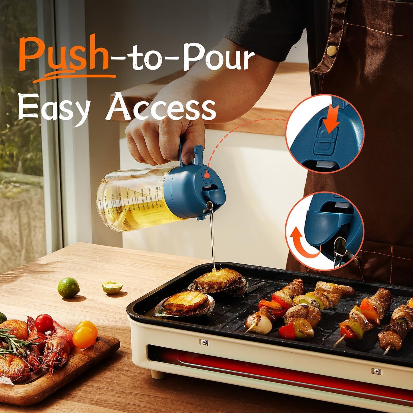 16oz/470ml Glass Olive Oil Sprayer for Cooking - 2 in 1 Olive Oil Dispenser for Kitchen Gadgets, Air Fryer, Salad, and BBQ - Navy