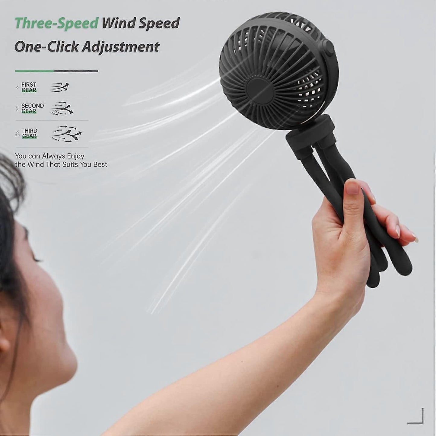 Handheld Personal Portable Fan Rechargeable Baby Stroller Fan Fix on Stroller