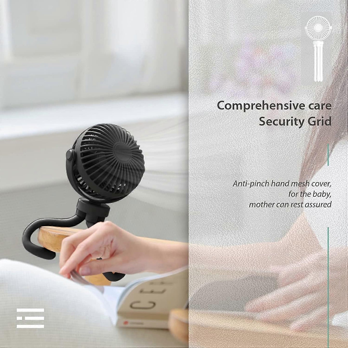Handheld Personal Portable Fan Rechargeable Baby Stroller Fan Fix on Stroller