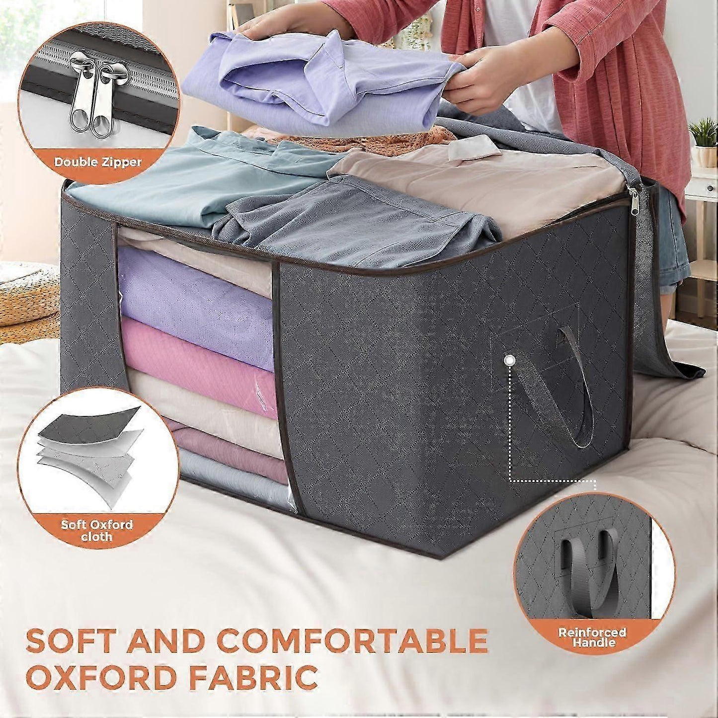 6 Pack 90l Storage Bags, Large Clothes Storage Bags With Zips Durable Handles