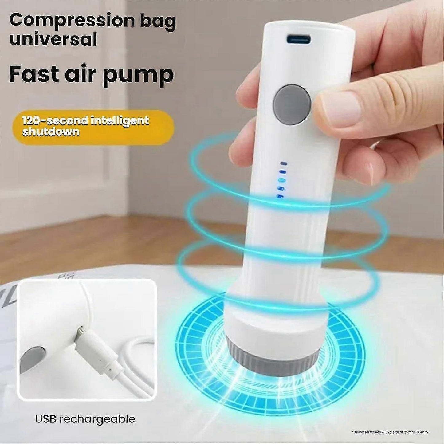 Electric Vacuum Pump for Storage Bags with 60Kpa Suction and Rechargeable Battery for Travel