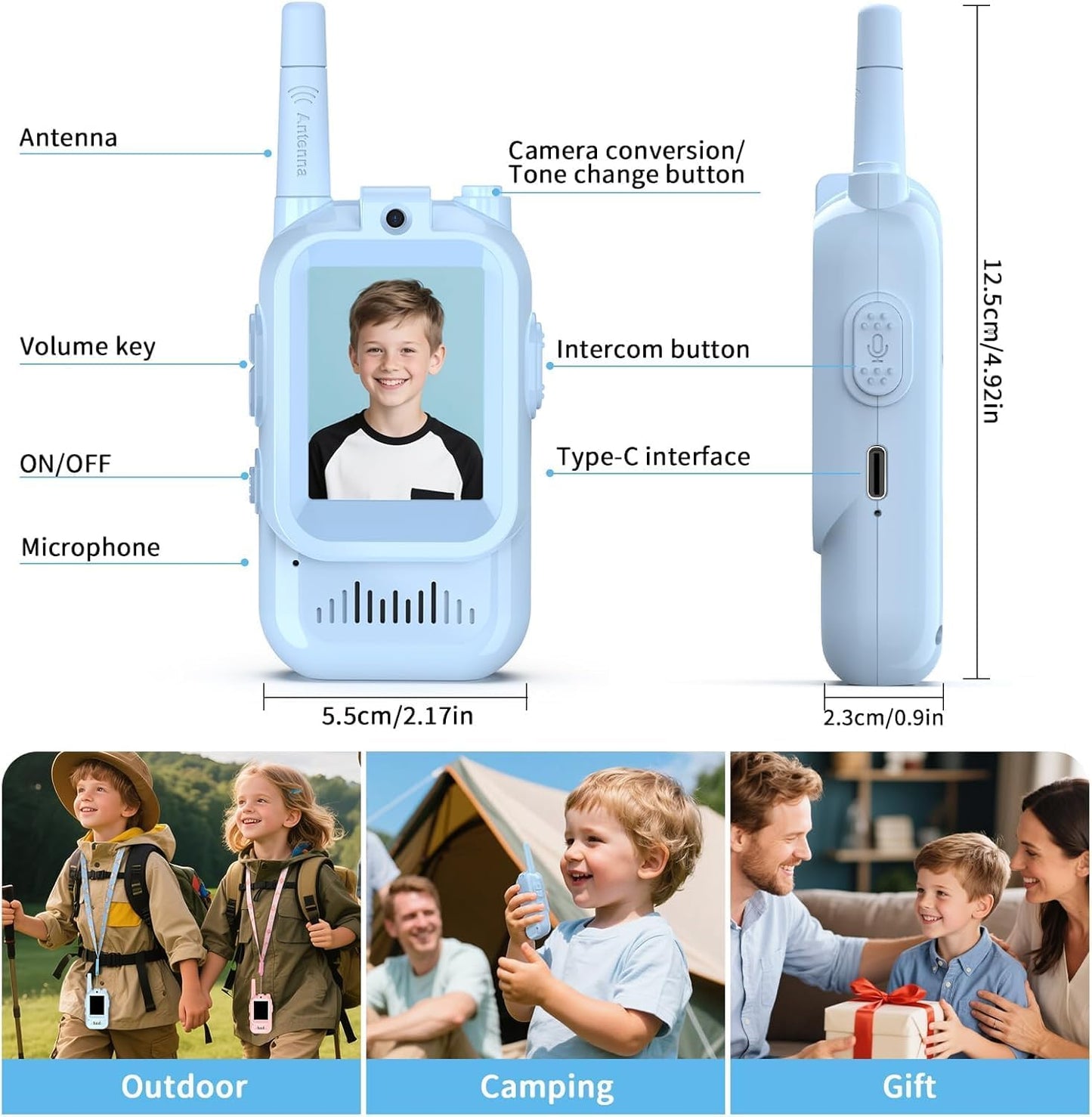 2 Pack Video Walkie Talkies for Kids Handheld Rechargeable Video Intercom with Video Camera Voice Changer for Boys Girls Gift