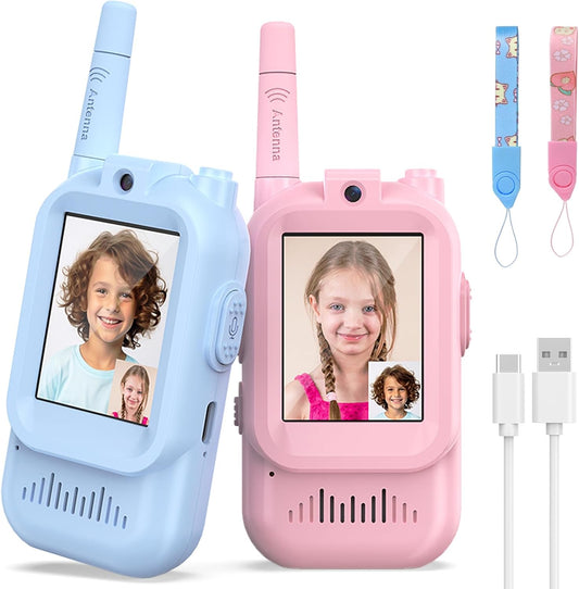 2 Pack Video Walkie Talkies for Kids Handheld Rechargeable Video Intercom with Video Camera Voice Changer for Boys Girls Gift