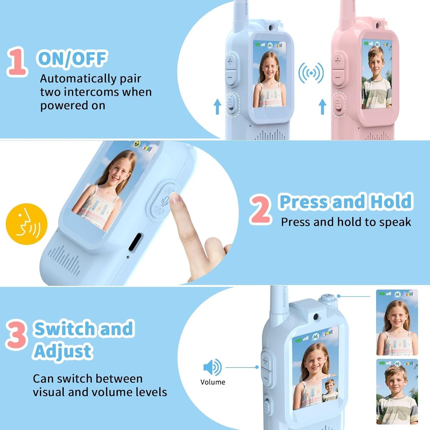 2 Pack Video Walkie Talkies for Kids Handheld Rechargeable Video Intercom with Video Camera Voice Changer for Boys Girls Gift