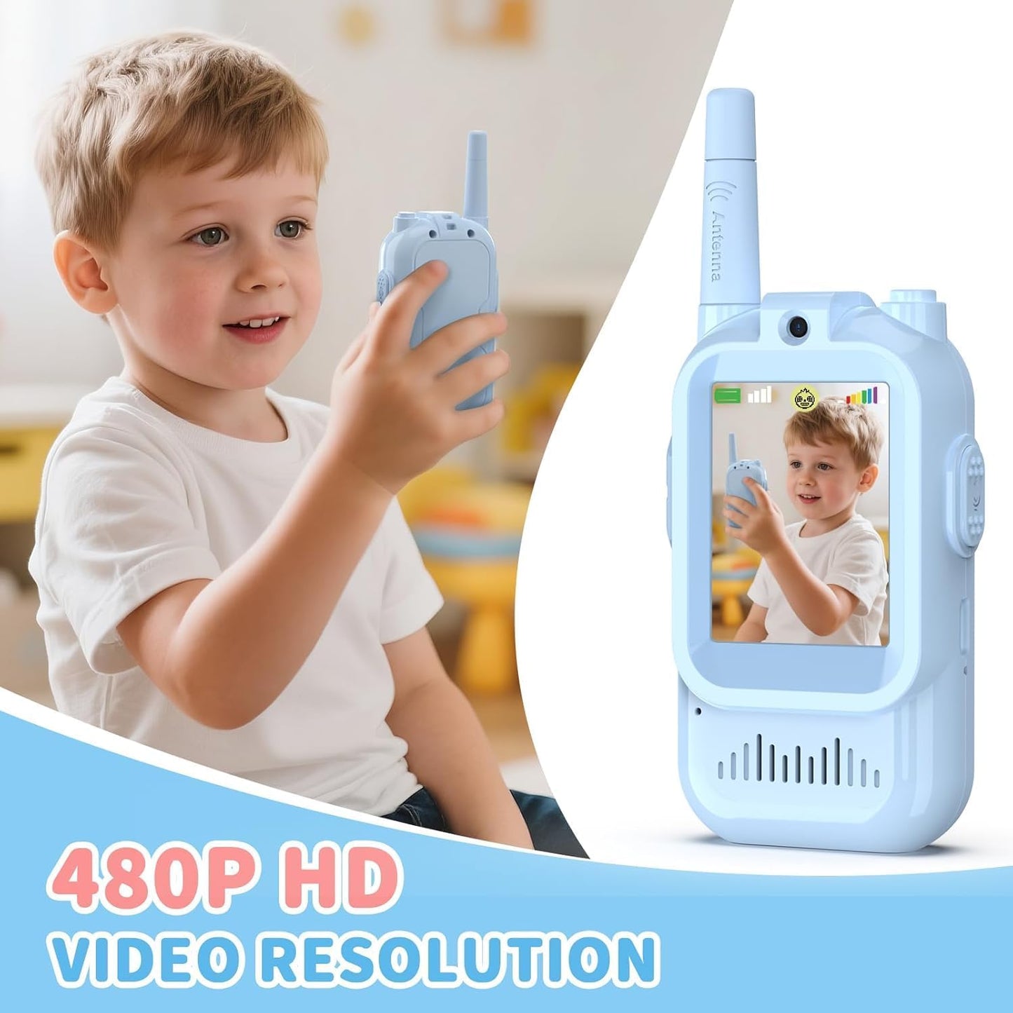 2 Pack Video Walkie Talkies for Kids Handheld Rechargeable Video Intercom with Video Camera Voice Changer for Boys Girls Gift