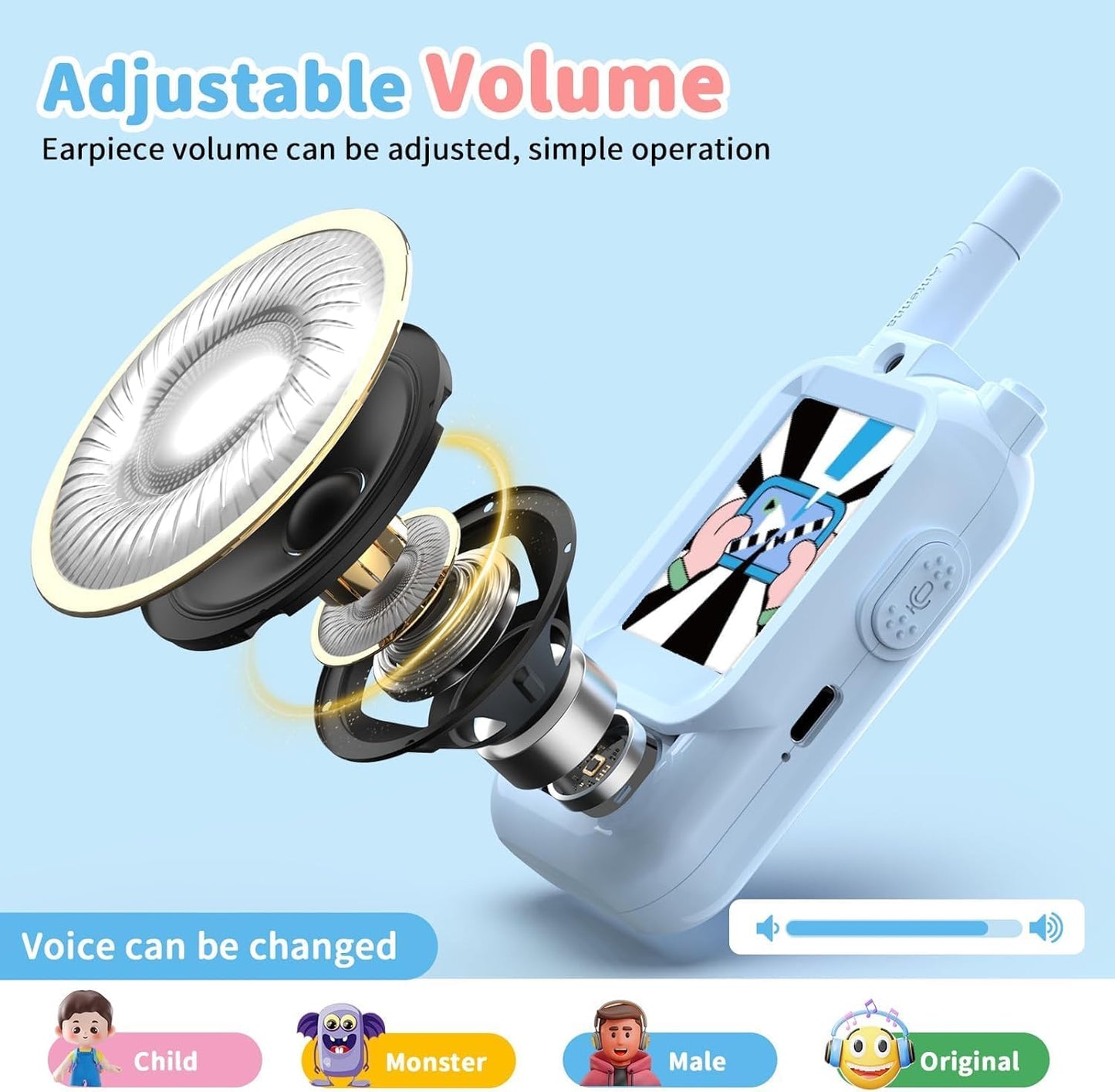 2 Pack Video Walkie Talkies for Kids Handheld Rechargeable Video Intercom with Video Camera Voice Changer for Boys Girls Gift