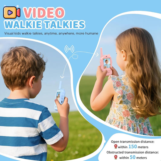 2 Pack Video Walkie Talkies for Kids Handheld Rechargeable Video Intercom with Video Camera Voice Changer for Boys Girls Gift