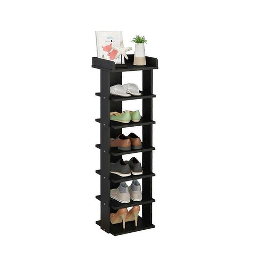 7-Tier Wooden Shoe Rack — Slim Hallway Storage Shelf for Entryway