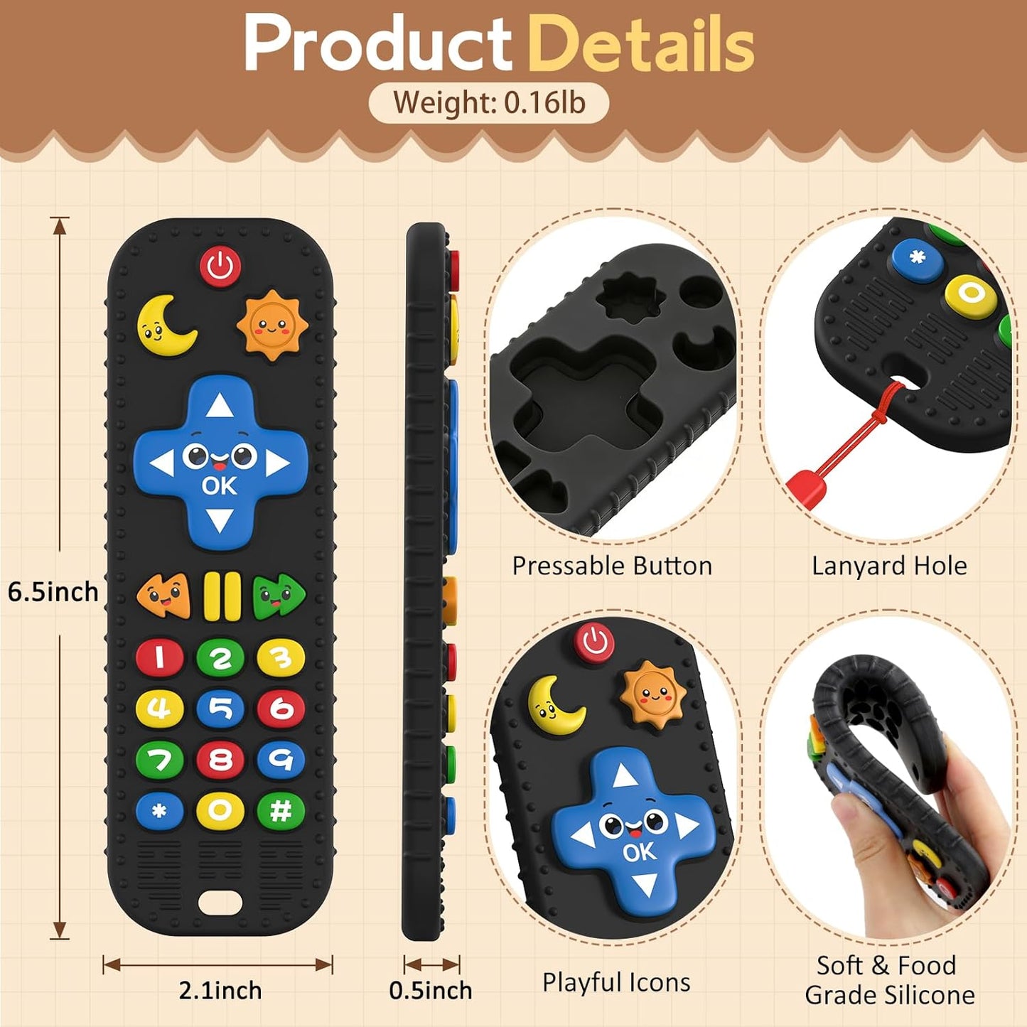 Silicone Baby Remote Teething Relief Sensory Chew Toy
