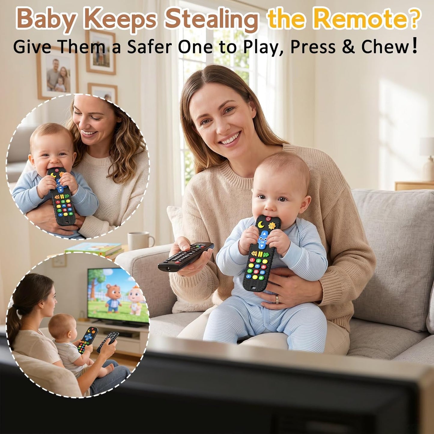 Silicone Baby Remote Teething Relief Sensory Chew Toy