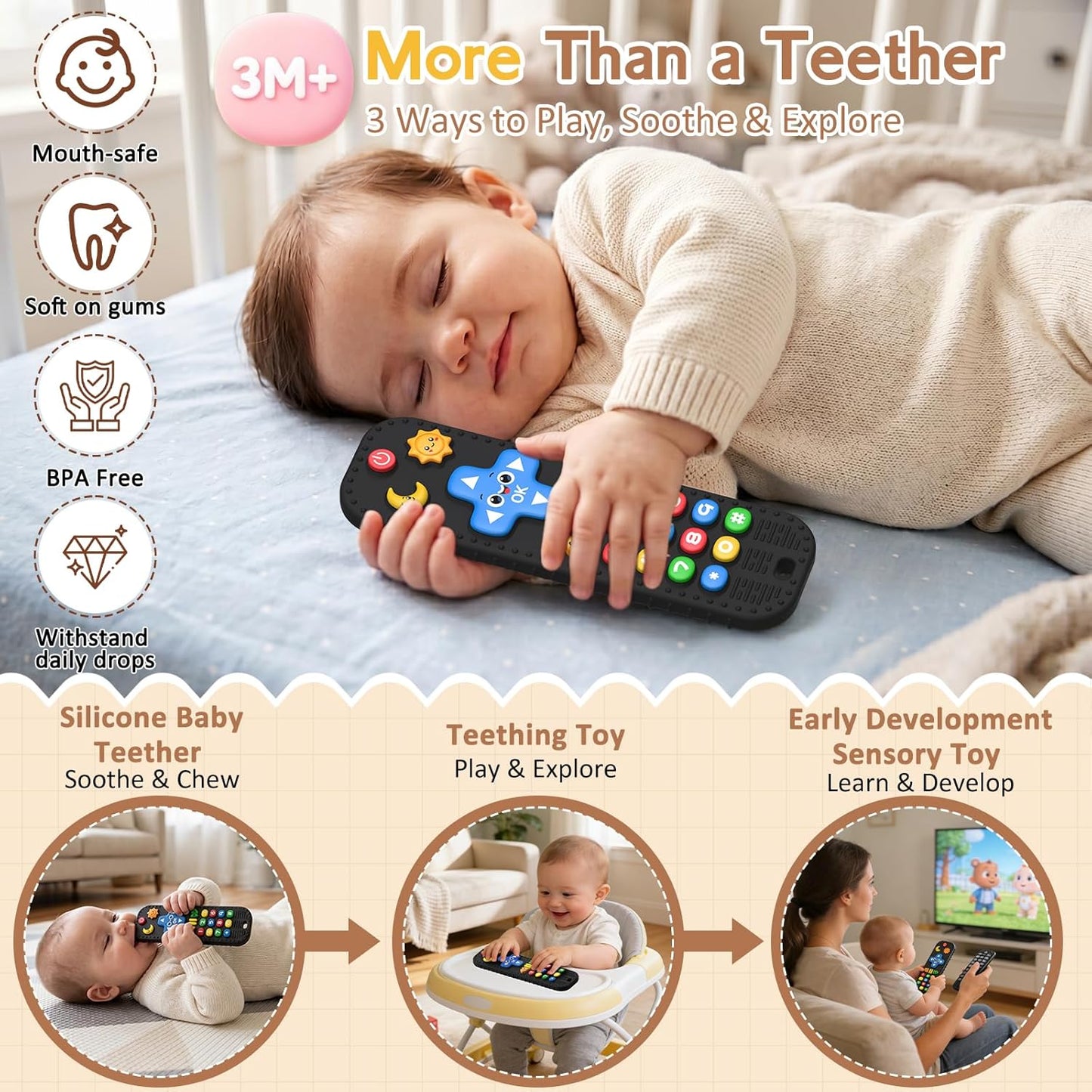 Silicone Baby Remote Teething Relief Sensory Chew Toy