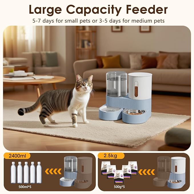 Automatic Gravity Cat Dog Feeder and Water Dispenser