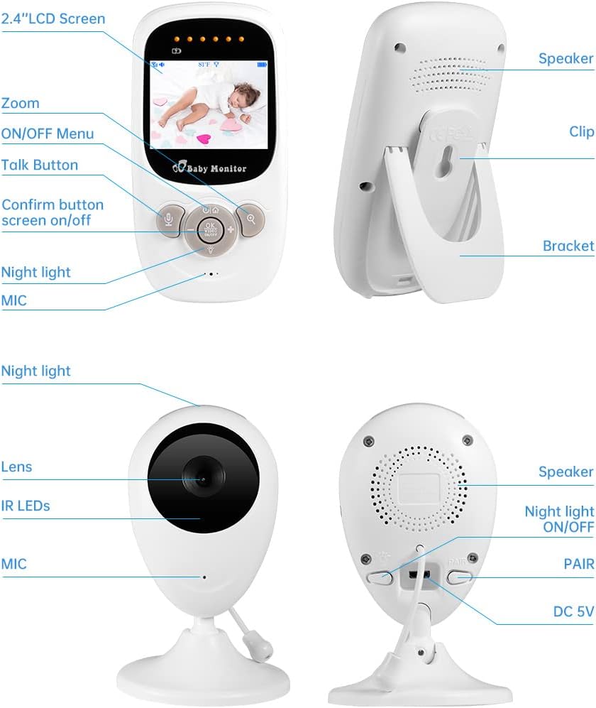 Baby monitor portable nanny security camera ir led night vision intercom temperature monitoring wireless video sound machine