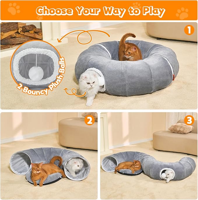 Cat Tunnel Bed for Indoor Cats Cute Cat Donut Toy Tunnel