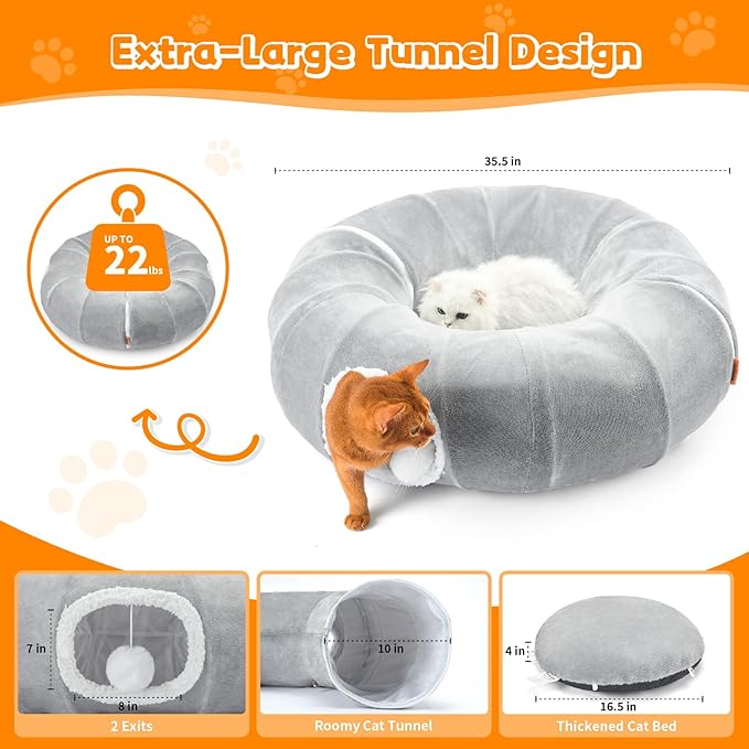Cat Tunnel Bed for Indoor Cats Cute Cat Donut Toy Tunnel