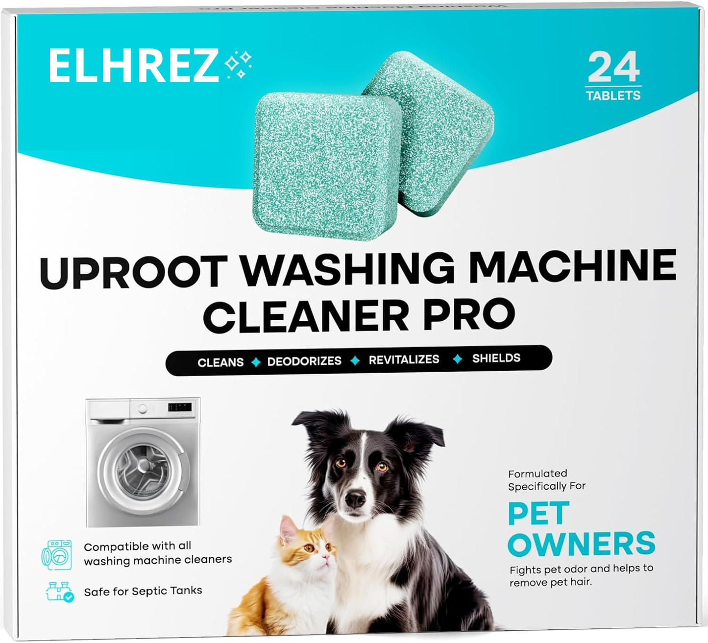 Washing Machine Cleaner Tablets – 24 Pack, Pet Owner Formula