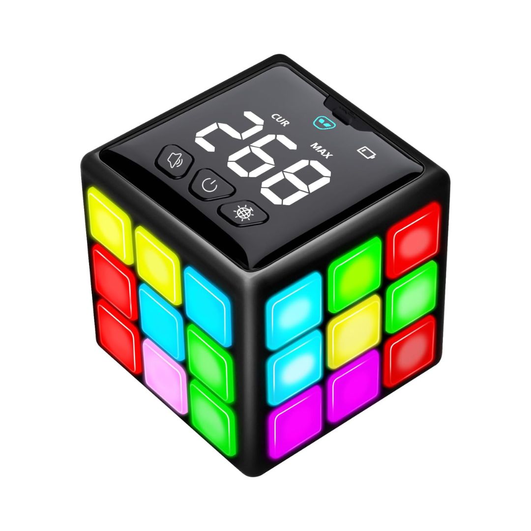 Handheld Brain Game Cube — 15 Memory & Puzzle Games with Score Screen, Rechargeable