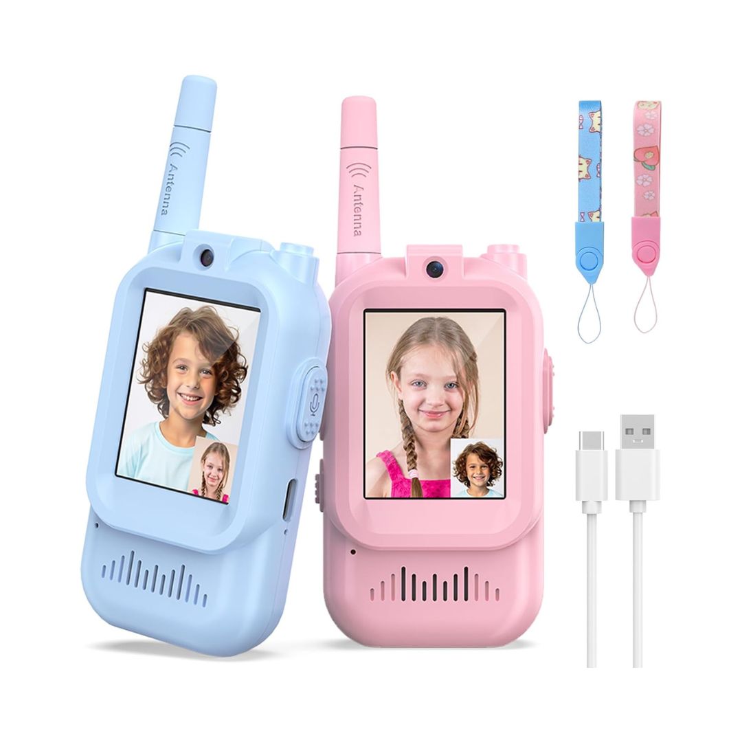 Kids Video Walkie Talkies Set of 2 — Rechargeable with Camera & Voice Changer