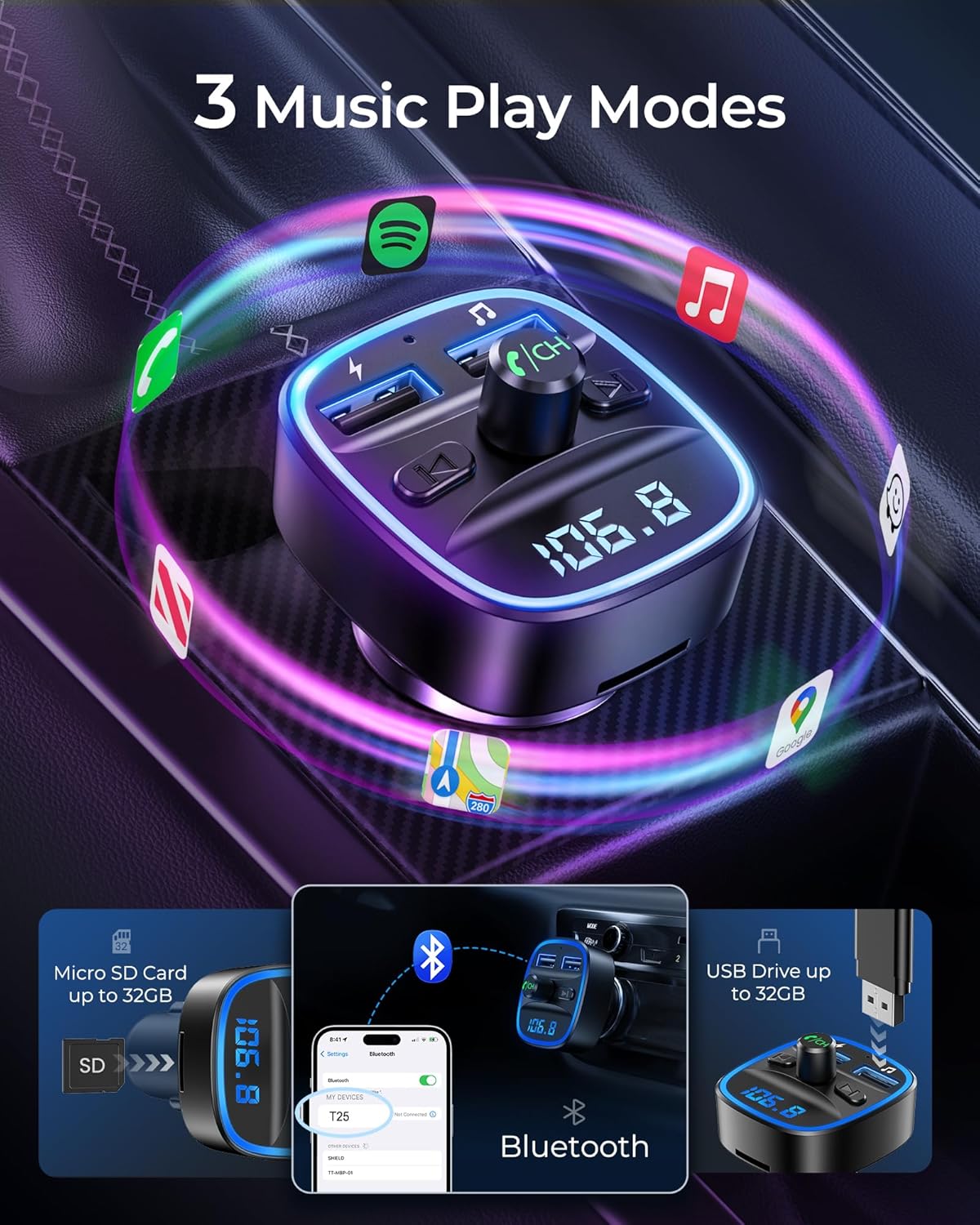 LENCENT CAR FM TRANSMITTER Bluetooth Car FM Transmitter Bluetooth Car MP3 Player Wireless Radio Adapter Kit