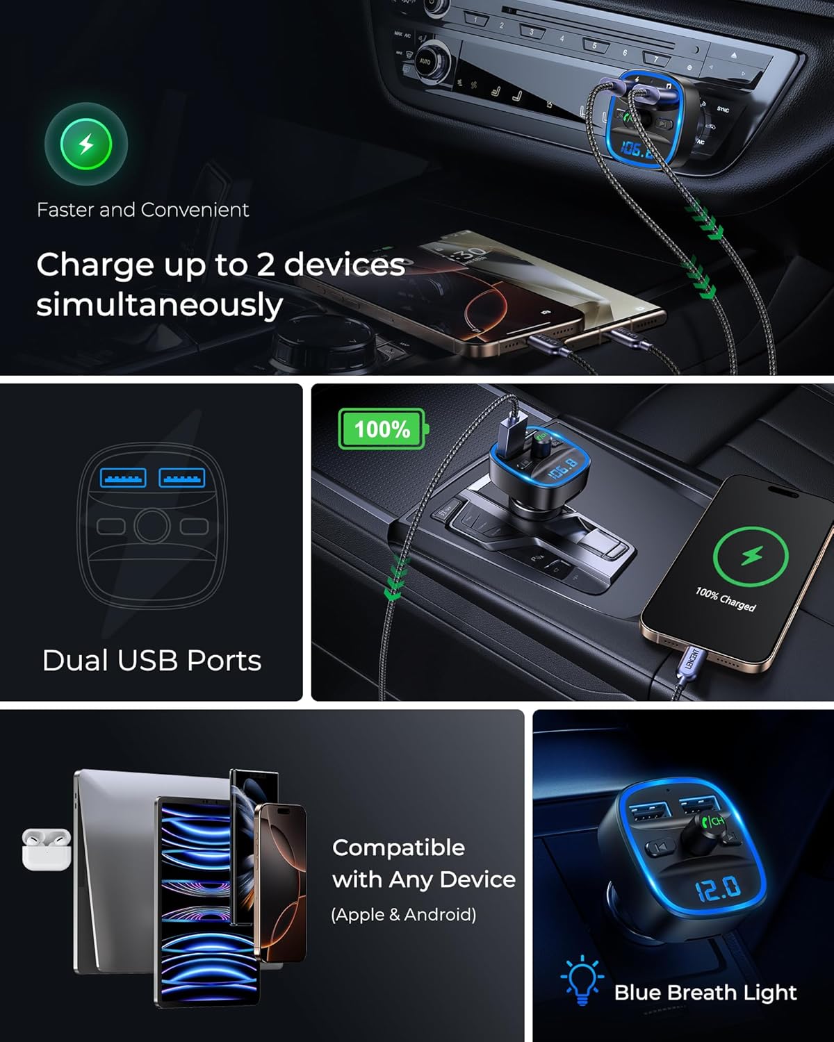 LENCENT CAR FM TRANSMITTER Bluetooth Car FM Transmitter Bluetooth Car MP3 Player Wireless Radio Adapter Kit