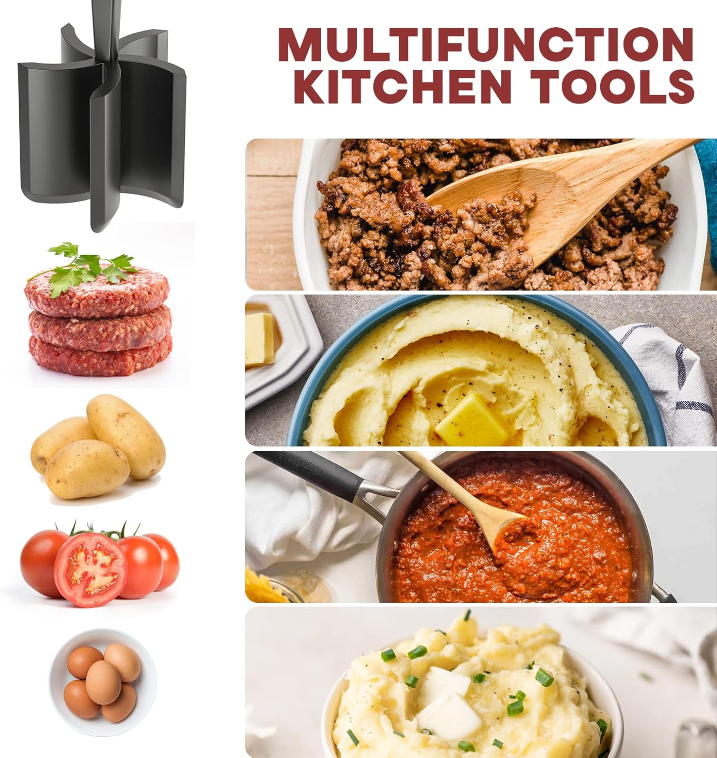 Meat Chopper Heat Resistant Nylon Ground Beef Masher with Ergonomic Grip and Five Blade Design 1pcs