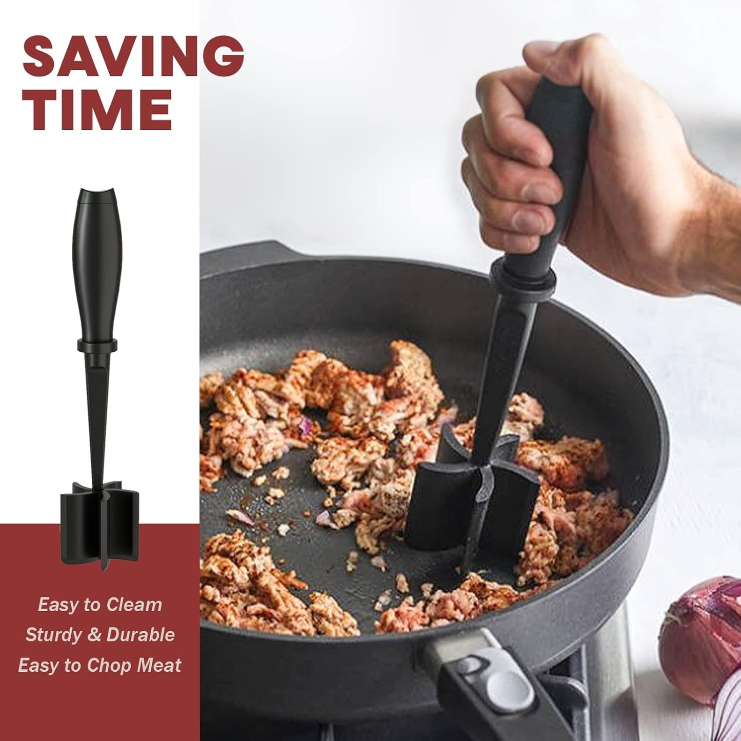Meat Chopper Heat Resistant Nylon Ground Beef Masher with Ergonomic Grip and Five Blade Design 1pcs