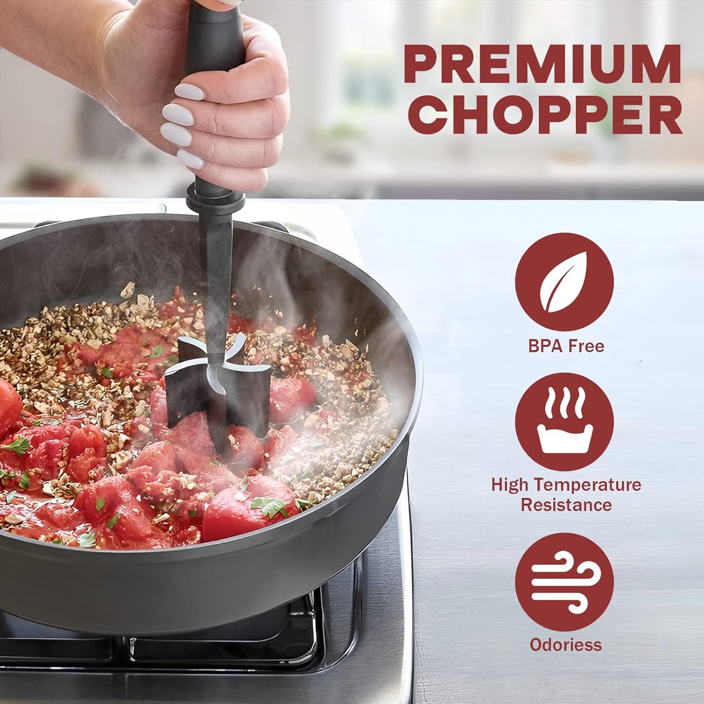 Meat Chopper Heat Resistant Nylon Ground Beef Masher with Ergonomic Grip and Five Blade Design 1pcs