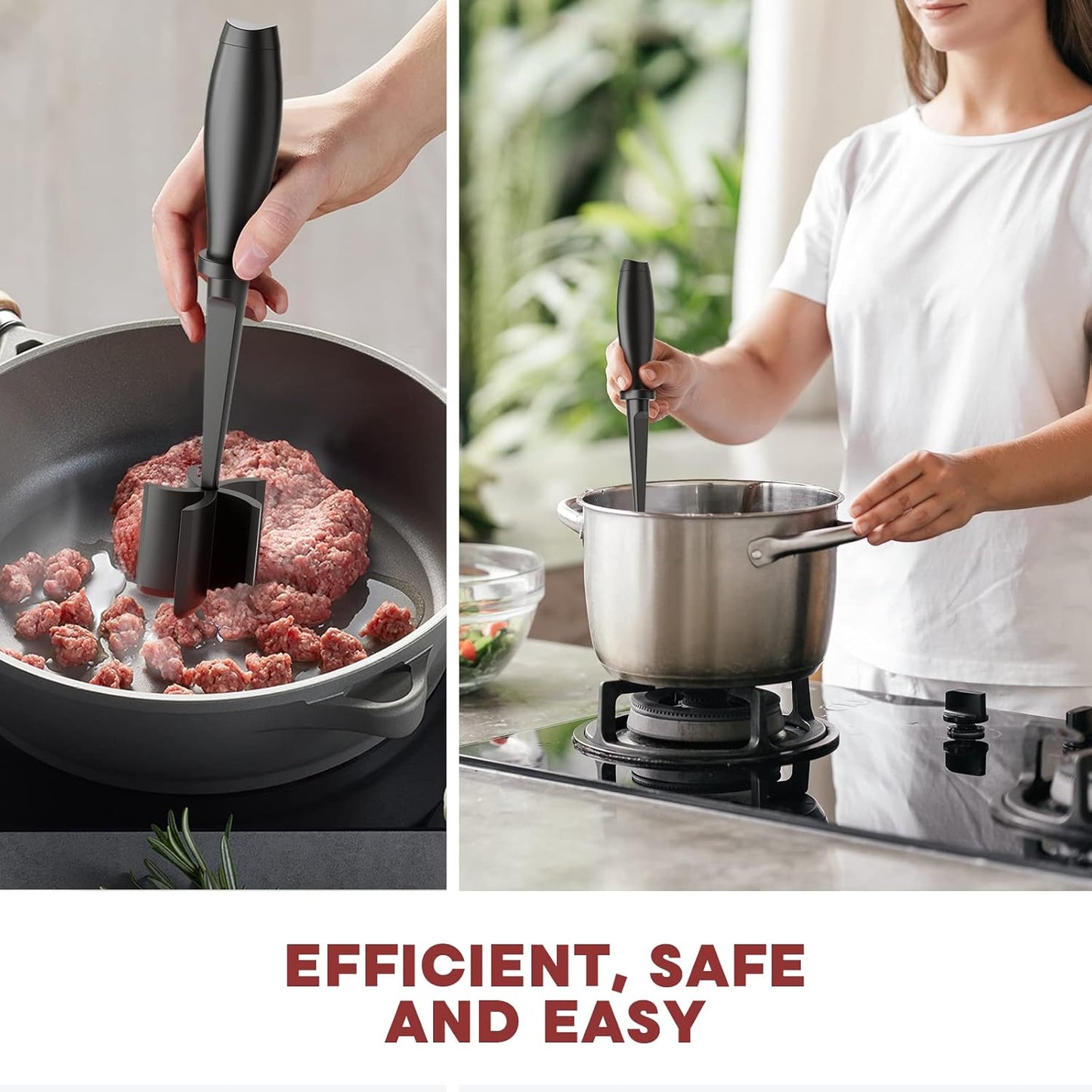 Meat Chopper Heat Resistant Nylon Ground Beef Masher with Ergonomic Grip and Five Blade Design 1pcs
