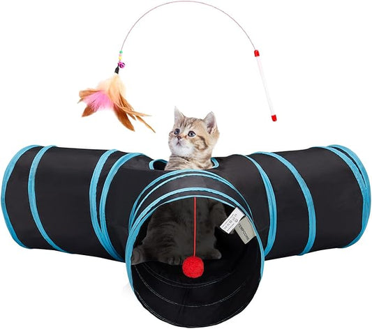 Pet Cat Tunnel Tube Toys 3 Way Tunnels for Indoor Cats