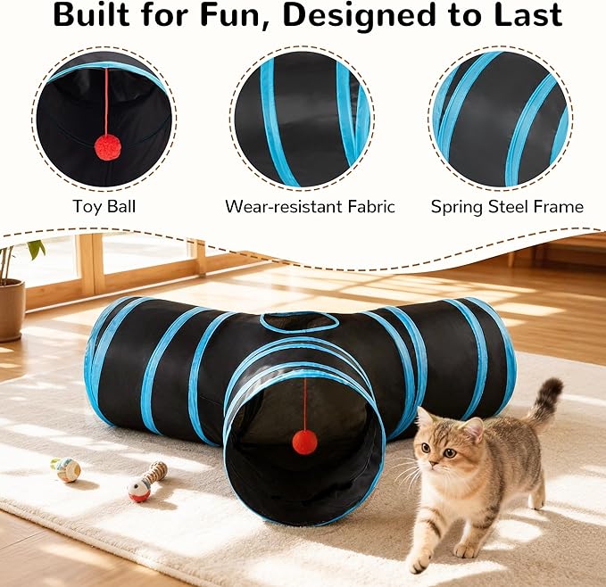 Pet Cat Tunnel Tube Toys 3 Way Tunnels for Indoor Cats
