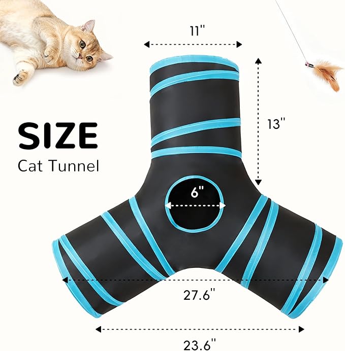 Pet Cat Tunnel Tube Toys 3 Way Tunnels for Indoor Cats