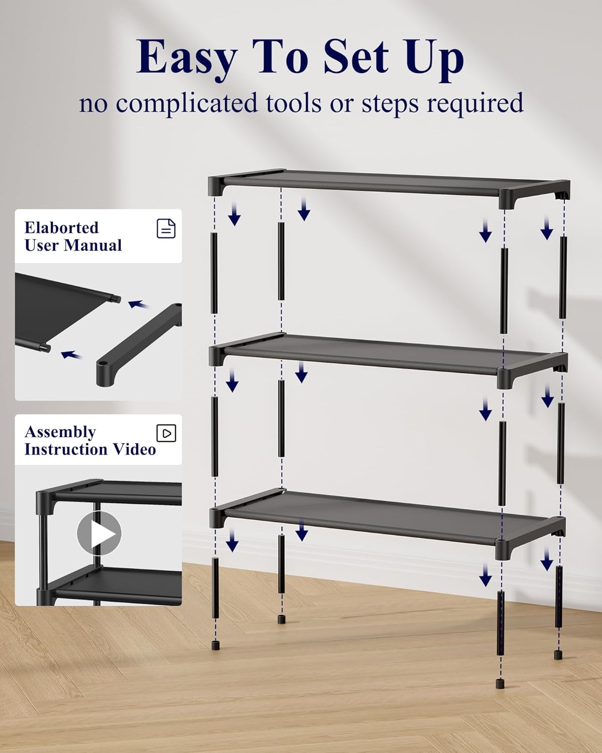 Shoe Rack - Premium non-woven shoe rack, suitable for closets, entryways, garages, and hallways. Sturdy and durable, stackable long shoe rack, black.
