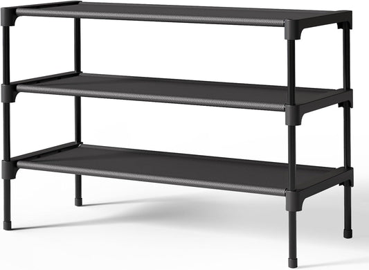 Shoe Rack - Premium non-woven shoe rack, suitable for closets, entryways, garages, and hallways. Sturdy and durable, stackable long shoe rack, black.
