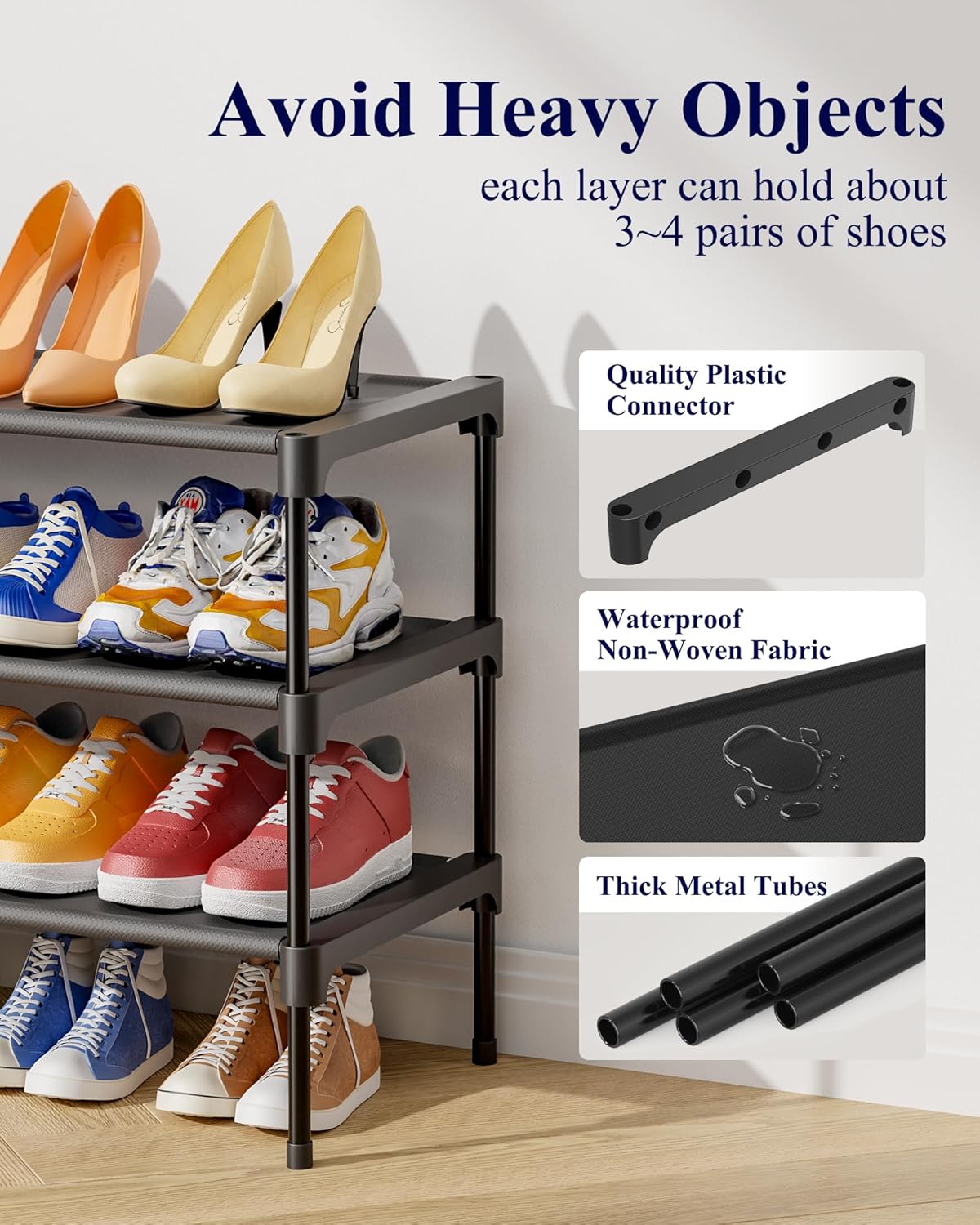 Shoe Rack - Premium non-woven shoe rack, suitable for closets, entryways, garages, and hallways. Sturdy and durable, stackable long shoe rack, black.