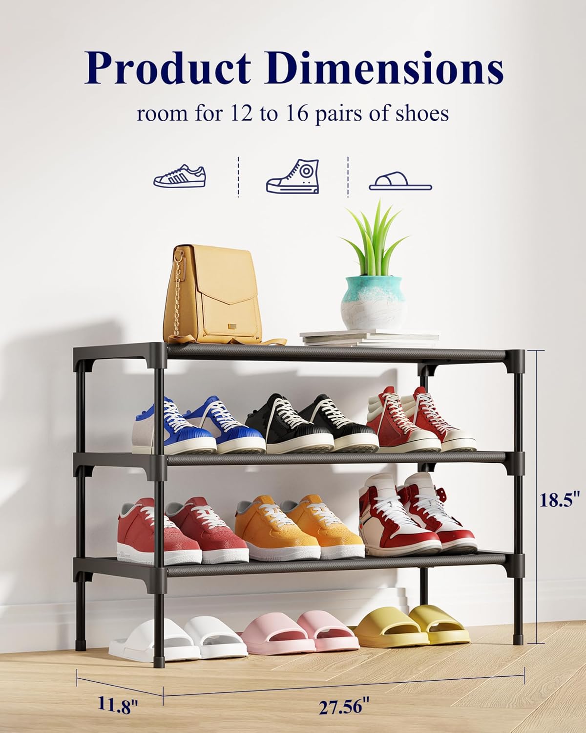 Shoe Rack - Premium non-woven shoe rack, suitable for closets, entryways, garages, and hallways. Sturdy and durable, stackable long shoe rack, black.