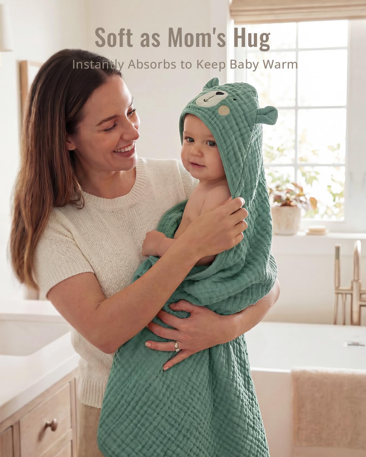 2-Pack Soft & Absorbent Smart Bear & Wise Elephant Muslin Baby Hooded Bath Towel Set