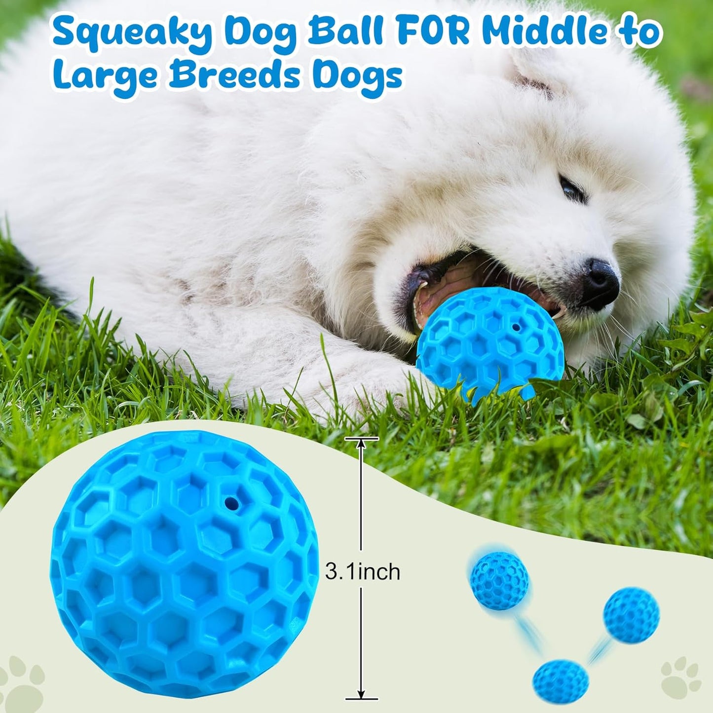 Tough Dog Chew Toy Indestructible Dog Chew Ball for Aggressive Chewers Interactive Squeaky Ball Toy