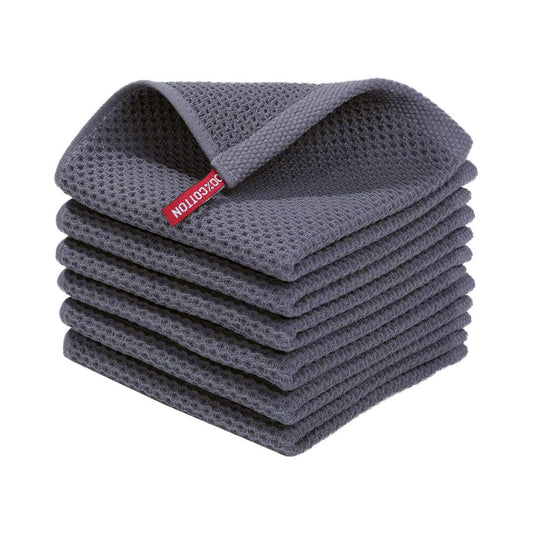Waffle Weave Cotton Dish Cloths — Absorbent Kitchen Towels, 12x12", Set of 6