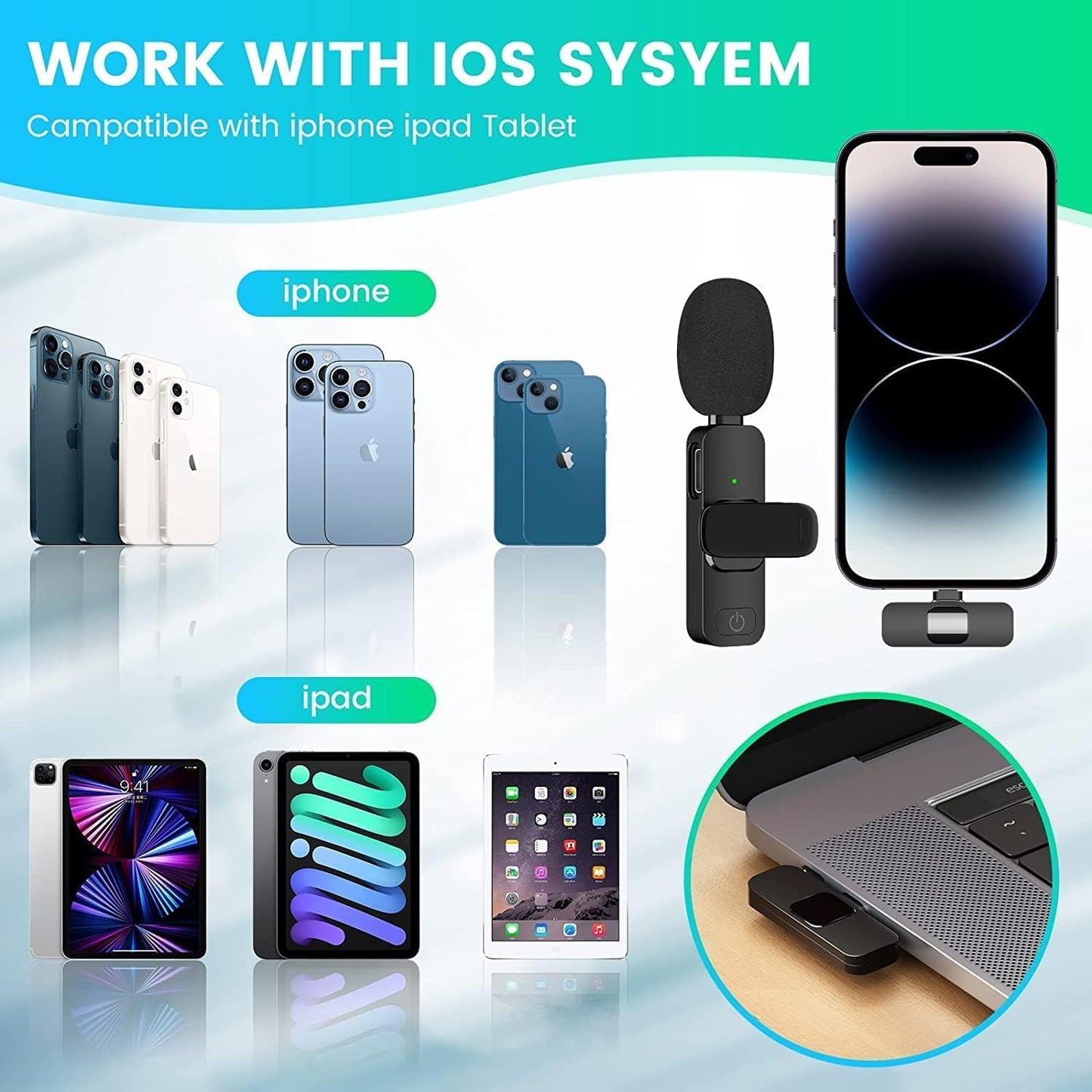 Wireless Microphone For Iphone Ipad, Mini Microphone, Wireless Microphones, Wireless Lavalier Microphone, Clip-on Microphones, Microphone For Iphone V